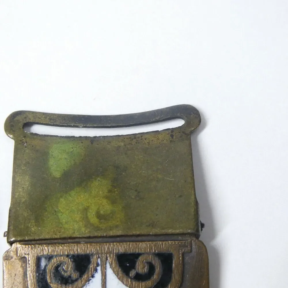Enameled Brass Buckles Pair Black White Yellow Art Deco Vintage